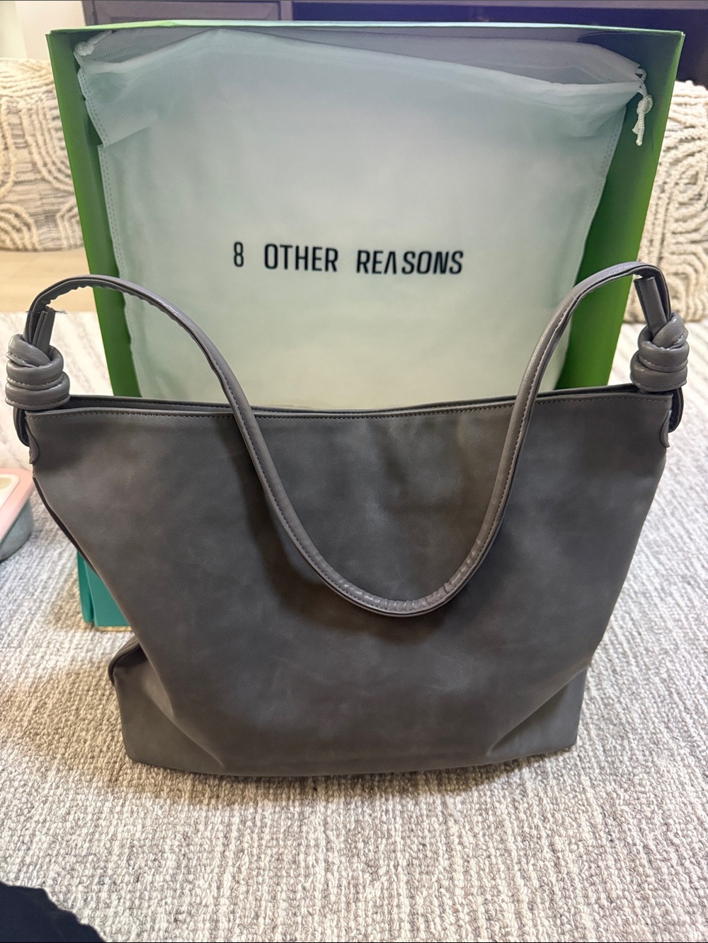 8 Other Reasons Charcoal Gray Shoulder Tote with Knotted Straps